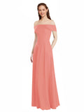 Desert Rose A-Line Off the Shoulder Cap Sleeves Long Bridesmaid Dress Lina