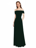 Ever Green A-Line Off the Shoulder Cap Sleeves Long Bridesmaid Dress Lina