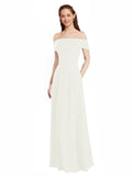 Ivory A-Line Off the Shoulder Cap Sleeves Long Bridesmaid Dress Lina