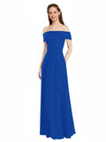 Royal Blue A-Line Off the Shoulder Cap Sleeves Long Bridesmaid Dress Lina