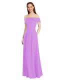 Violet A-Line Off the Shoulder Cap Sleeves Long Bridesmaid Dress Lina