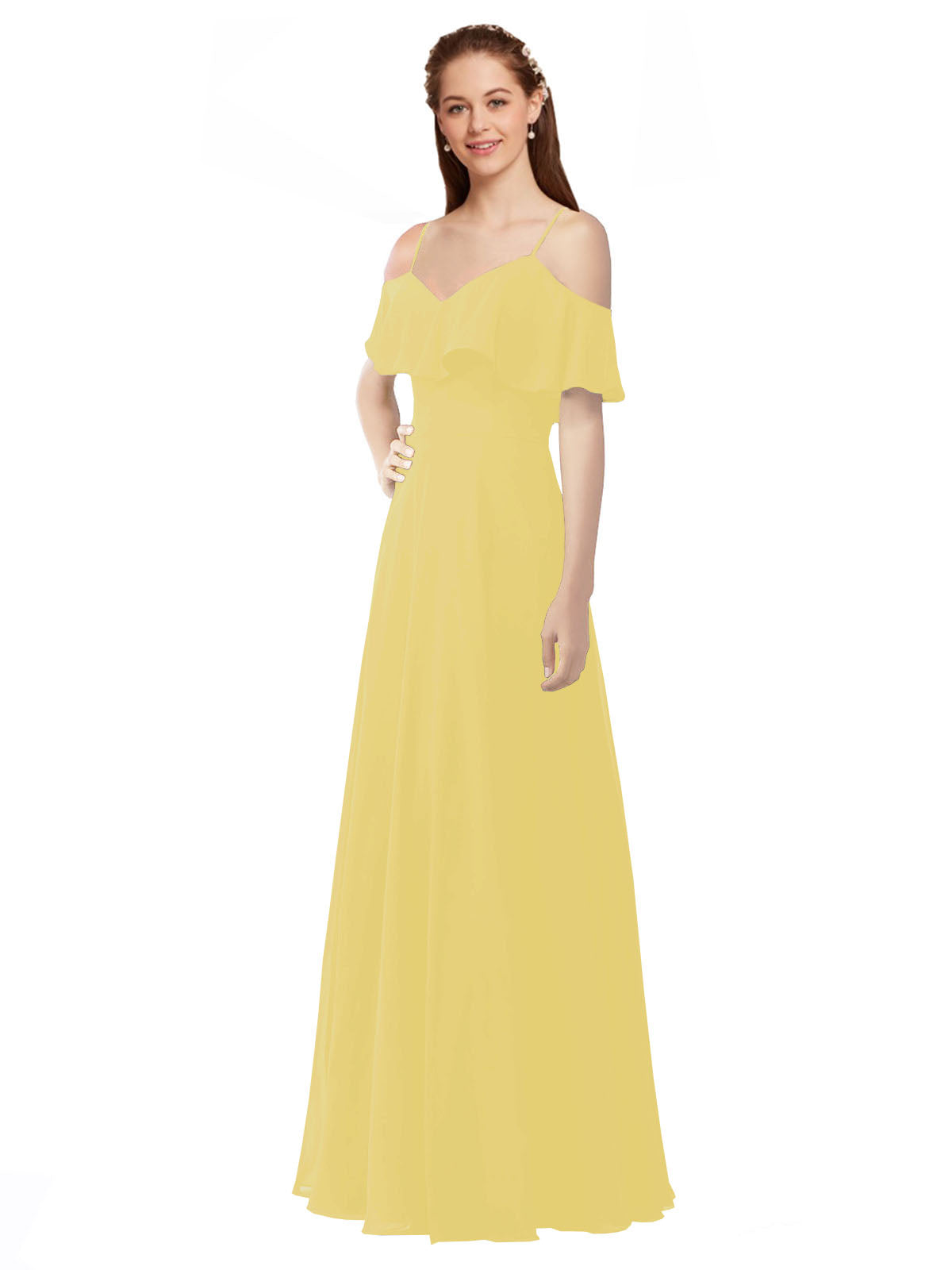 Daffodil A-Line Off the Shoulder V-Neck Sleeveless Long Bridesmaid Dress Marianna