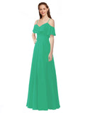 Emerald Green A-Line Off the Shoulder V-Neck Sleeveless Long Bridesmaid Dress Marianna