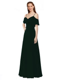 Ever Green A-Line Off the Shoulder V-Neck Sleeveless Long Bridesmaid Dress Marianna