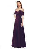 Grape A-Line Off the Shoulder V-Neck Sleeveless Long Bridesmaid Dress Marianna