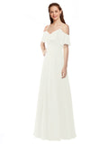 Ivory A-Line Off the Shoulder V-Neck Sleeveless Long Bridesmaid Dress Marianna