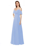 Lavender A-Line Off the Shoulder V-Neck Sleeveless Long Bridesmaid Dress Marianna