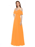 Orange A-Line Off the Shoulder V-Neck Sleeveless Long Bridesmaid Dress Marianna