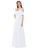 White A-Line Off the Shoulder V-Neck Sleeveless Long Bridesmaid Dress Marianna