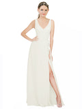 Ivory A-Line V-Neck Sleeveless Long Bridesmaid Dress Louisa