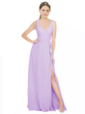 Lilac A-Line V-Neck Sleeveless Long Bridesmaid Dress Louisa