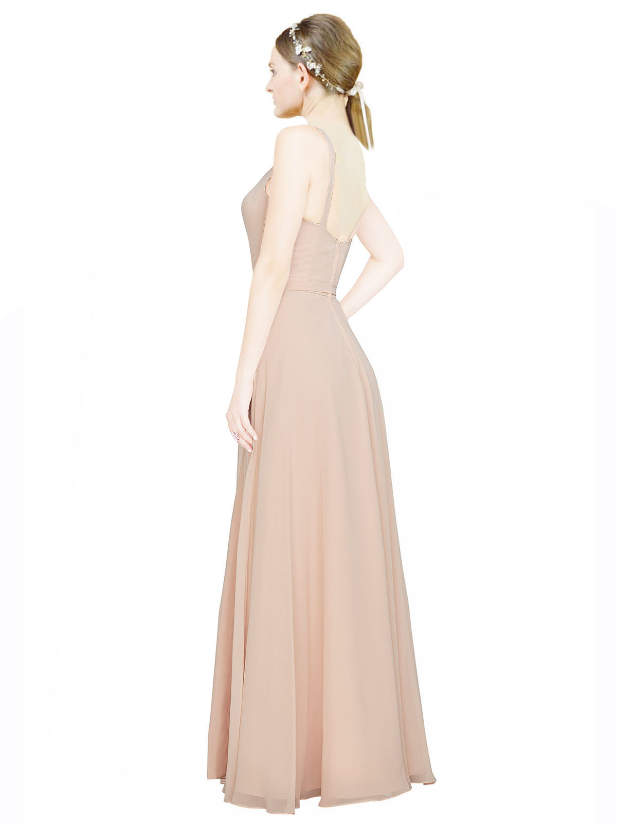 Pink 114# A-Line V-Neck Sleeveless Long Bridesmaid Dress Louisa