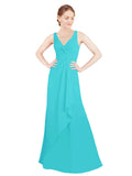Aqua A-Line V-Neck Sleeveless Long Bridesmaid Dress Mollie
