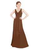 Brown A-Line V-Neck Sleeveless Long Bridesmaid Dress Mollie