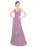 Dark Lavender A-Line V-Neck Sleeveless Long Bridesmaid Dress Mollie