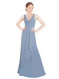 Dusty Blue A-Line V-Neck Sleeveless Long Bridesmaid Dress Mollie