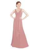 Dusty Pink A-Line V-Neck Sleeveless Long Bridesmaid Dress Mollie