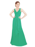 Emerald Green A-Line V-Neck Sleeveless Long Bridesmaid Dress Mollie