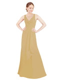 Gold A-Line V-Neck Sleeveless Long Bridesmaid Dress Mollie