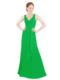 Green A-Line V-Neck Sleeveless Long Bridesmaid Dress Mollie