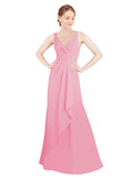 Hot Pink A-Line V-Neck Sleeveless Long Bridesmaid Dress Mollie