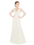 Ivory A-Line V-Neck Sleeveless Long Bridesmaid Dress Mollie