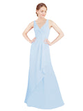 Light Sky Blue A-Line V-Neck Sleeveless Long Bridesmaid Dress Mollie