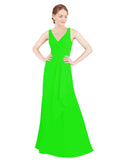 Lime Green A-Line V-Neck Sleeveless Long Bridesmaid Dress Mollie