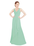 Mint Green A-Line V-Neck Sleeveless Long Bridesmaid Dress Mollie