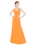 Orange A-Line V-Neck Sleeveless Long Bridesmaid Dress Mollie