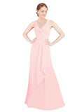 Pink A-Line V-Neck Sleeveless Long Bridesmaid Dress Mollie