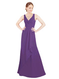 Plum Purple A-Line V-Neck Sleeveless Long Bridesmaid Dress Mollie