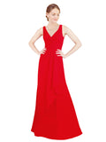 Red A-Line V-Neck Sleeveless Long Bridesmaid Dress Mollie