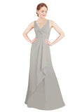Silver A-Line V-Neck Sleeveless Long Bridesmaid Dress Mollie