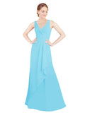 Sky Blue A-Line V-Neck Sleeveless Long Bridesmaid Dress Mollie