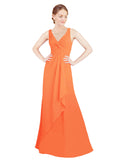 Tangerine Tango A-Line V-Neck Sleeveless Long Bridesmaid Dress Mollie