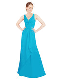 Turquoise A-Line V-Neck Sleeveless Long Bridesmaid Dress Mollie