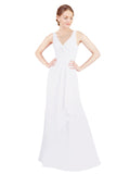 White A-Line V-Neck Sleeveless Long Bridesmaid Dress Mollie