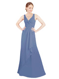 Windsor Blue A-Line V-Neck Sleeveless Long Bridesmaid Dress Mollie