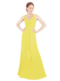 Yellow A-Line V-Neck Sleeveless Long Bridesmaid Dress Mollie