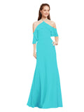 Aqua A-Line Halter Cold Shoulder Long Bridesmaid Dress Glain
