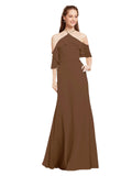 Brown A-Line Halter Cold Shoulder Long Bridesmaid Dress Glain
