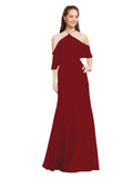 Burgundy A-Line Halter Cold Shoulder Long Bridesmaid Dress Glain