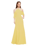 Daffodil A-Line Halter Cold Shoulder Long Bridesmaid Dress Glain