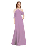 Dark Lavender A-Line Halter Cold Shoulder Long Bridesmaid Dress Glain