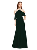 Ever Green A-Line Halter Cold Shoulder Long Bridesmaid Dress Glain