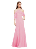 Hot Pink A-Line Halter Cold Shoulder Long Bridesmaid Dress Glain