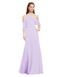 Lilac A-Line Halter Cold Shoulder Long Bridesmaid Dress Glain