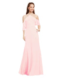 Pink A-Line Halter Cold Shoulder Long Bridesmaid Dress Glain