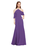 Plum Purple A-Line Halter Cold Shoulder Long Bridesmaid Dress Glain